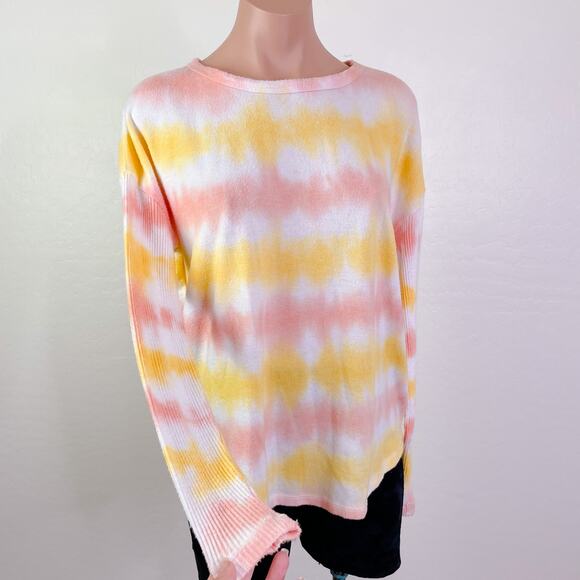 Theo & Spense Creamsicle Tie Dye Striped Long Sleeve Top Yellow size S NEW - Picture 2 of 12